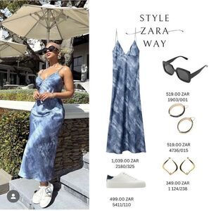 Zara PRINTED DENIM SATIN EFFECT SLIP DRESS